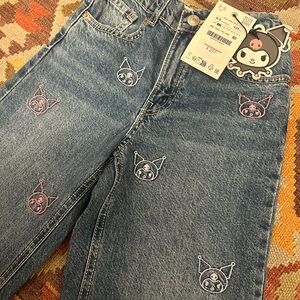 NWT - Zara Kuromi Embroidered Blue Jeans